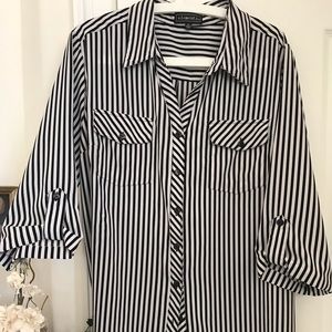 💚ELEMENTZ. BLK/WT SILKY STRIPED BLOUSE XL